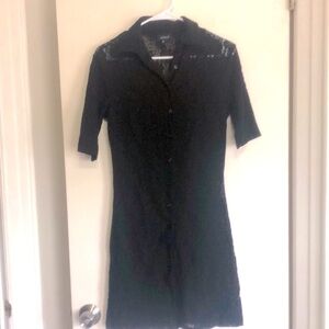 Kookai lace shirtdress black, button front, collar.